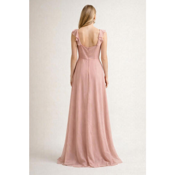 Morilee Desert Rose Chiffon Ruffle Strap Floor-Length Dress Sz 4 NWT Anthro - Picture 3 of 8